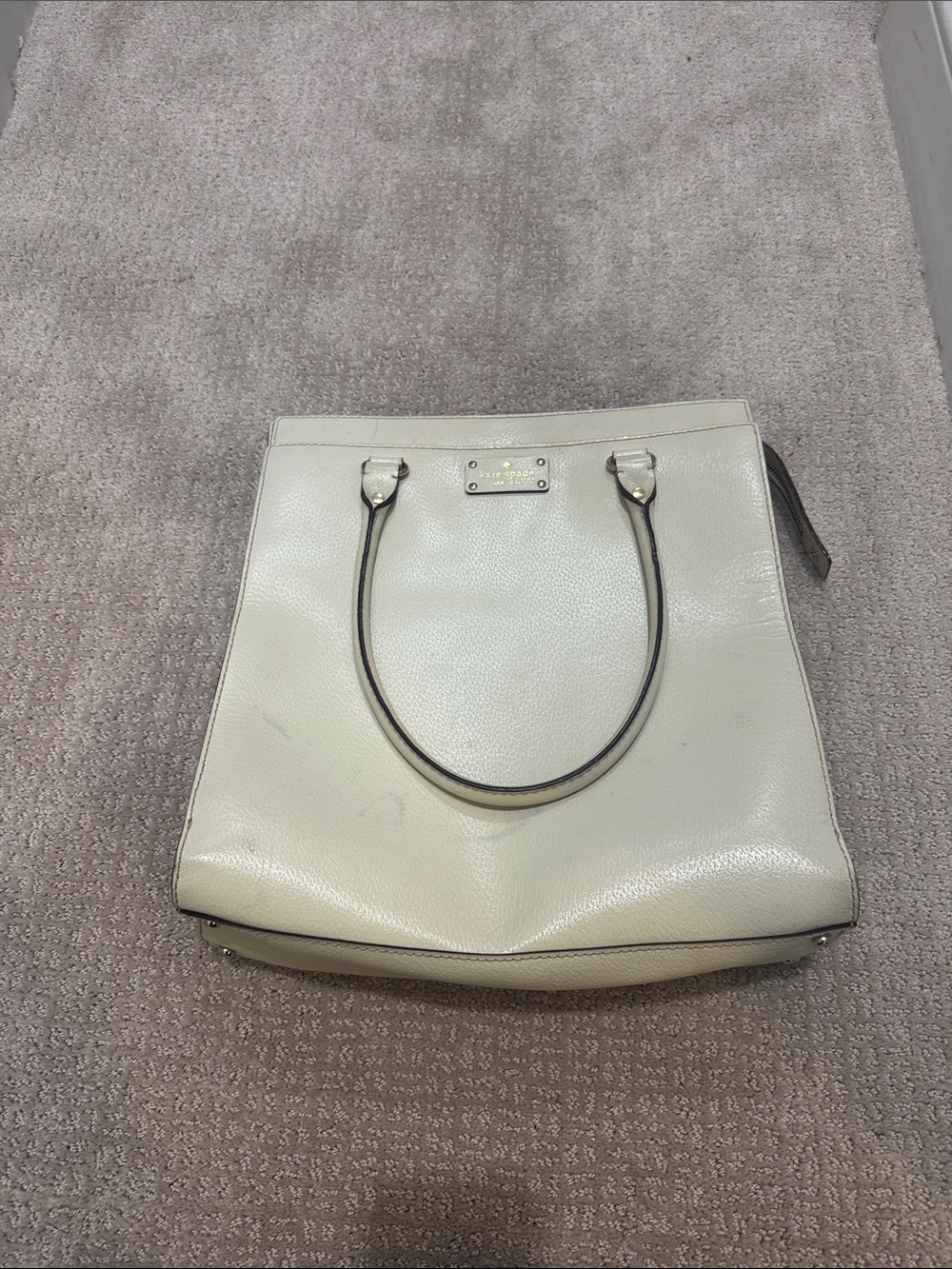 kate spade Pebbled Leather Cream Tote with Double Handles